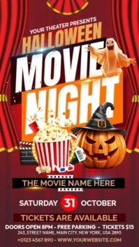 Red Illustrative Halloween Movie Night Instagram Story template