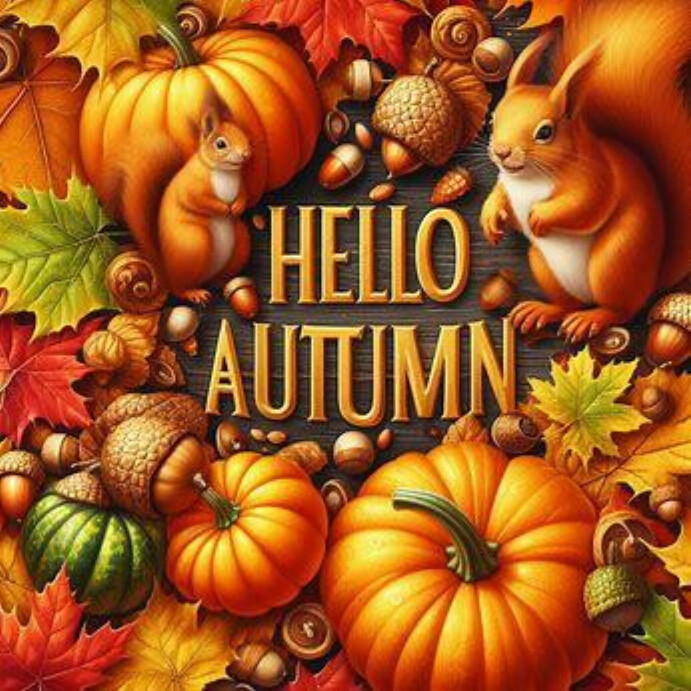 Aug Fall Posts Red Illustrative Hello Autumn Instagram Post Template | PosterMyWall