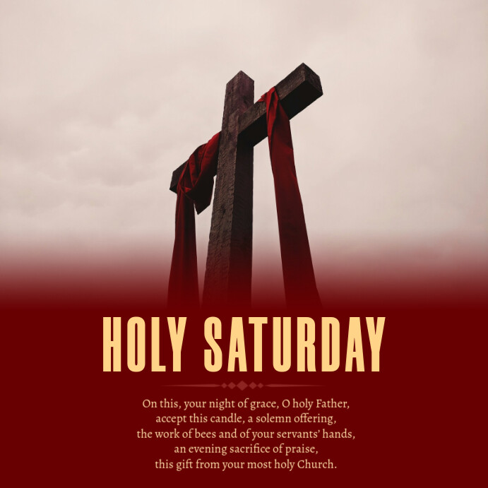 Red Illustrative Holy Saturday Week Catholic Poster Easter Jesus Quote Bible Memory Verse Sunday Fac template