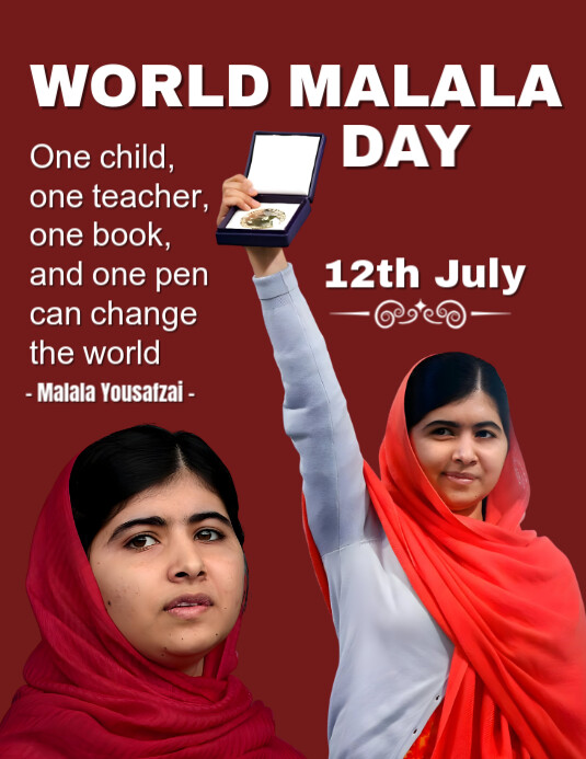 Red Illustrative Malala Day Flyer (us Letter) Pamflet (VSA Brief) template