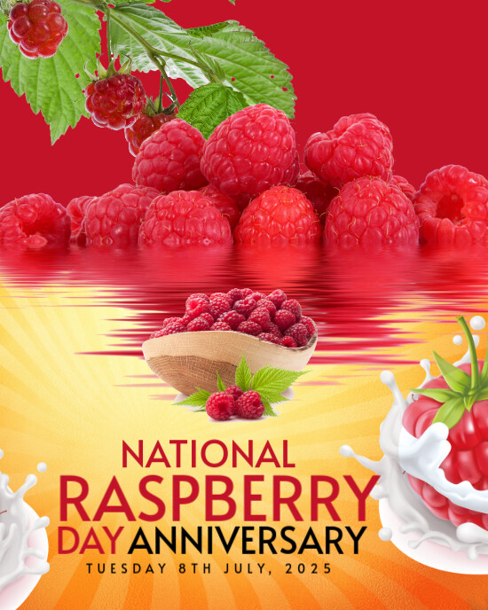 National Raspberry Day Red Illustrative National Raspberry Day Instagram Portrait Template ...