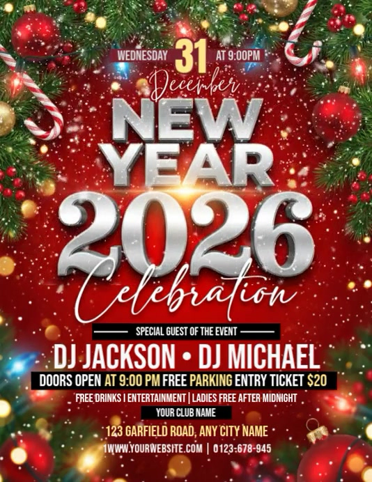 Plantilla de Red Illustrative New Year 2026 Flyer (us Letter ...