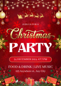 Red Illustrative Red And Gold Modern Christmas Party Poster A2 template