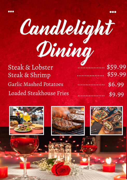 Red Illustrative Red And White Modern Candle Light Dining Menu Poster ...