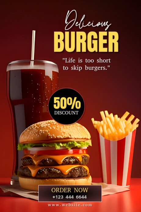 Red Illustrative Red Background Gradient Delicious Burger  Poster template