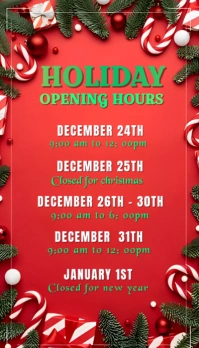 Red Illustrative Red Background Maximalist Holiday Opening Hours  Business Card นามบัตร template