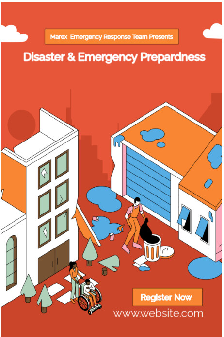 Disaster Management Vector Poster Red Illustrative Red Illustration Disaster And Emergency Preparedness ...