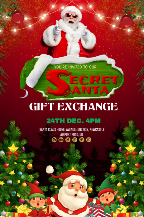 Plantilla de Red Illustrative Secret Santa Gift Exchange Poster ...