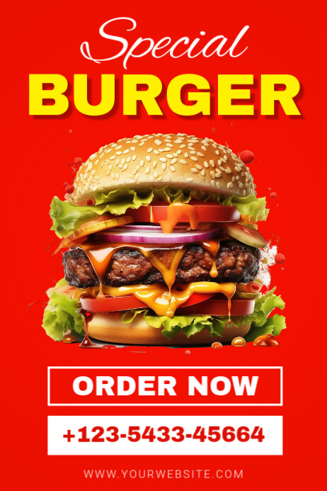 Red Illustrative Special Burger Poster Cartaz template