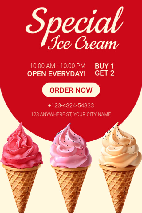 Red Illustrative Special Ice Cream Poster Plakkaat template