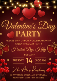 Red Illustrative Valentines Day  A4 template