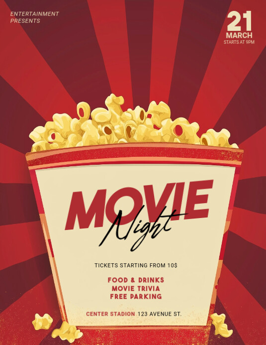 Red Illustrative Vintage Movie Night Flyer (us Letter) template