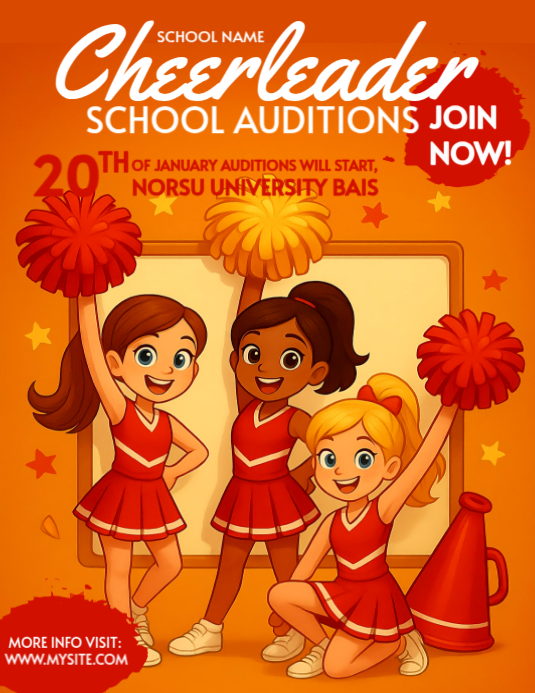 Red Illustrativo Flyer Cheerleading Tryouts Free Volantino (us Letter ...