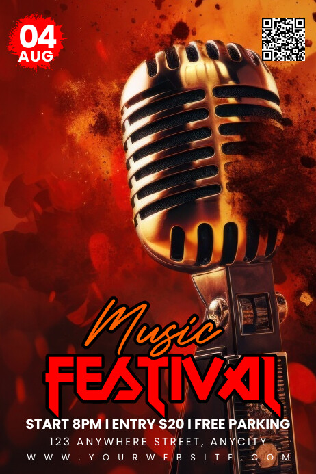 Red Ilustratif Music Festival Poster Plakat template