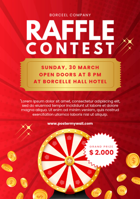 Red Ilustratif Raffle Contest A4 Templat | PosterMyWall