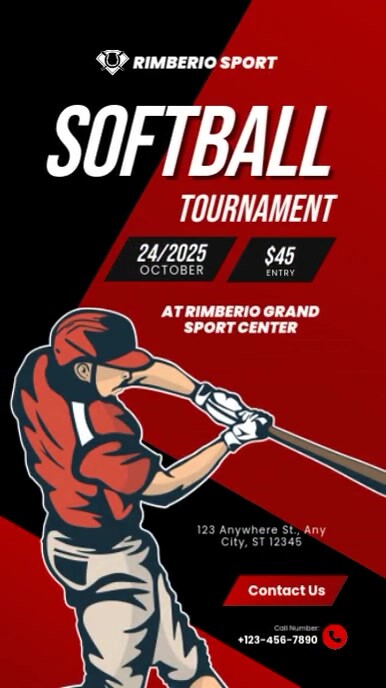 Red Ilustratif Softball Tournament Reel Instagram template