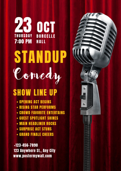 Red Ilustratif Stand Up Comedy Show A4 template