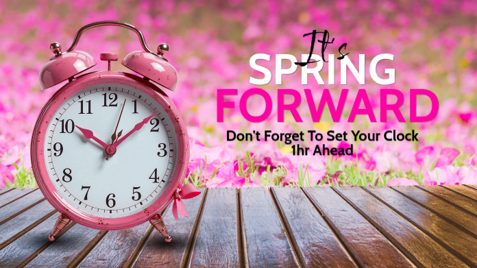 Let's Spring Forward Red It's Spring Forward Time Twitter Post Template | PosterMyWall