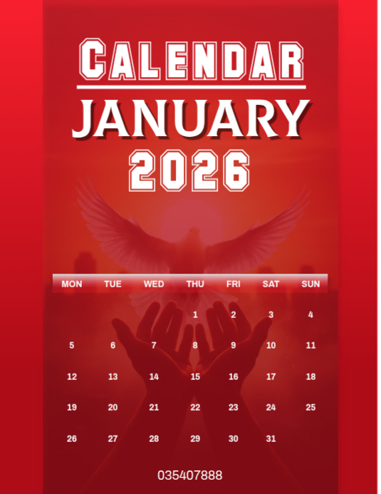 Red January Calendar 2026 Church Flyer (us Letter) Template | PosterMyWall