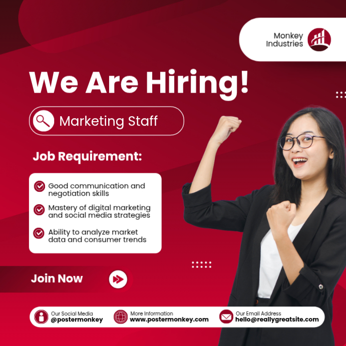 Red Job Recruitment Instagram Post Template | PosterMyWall