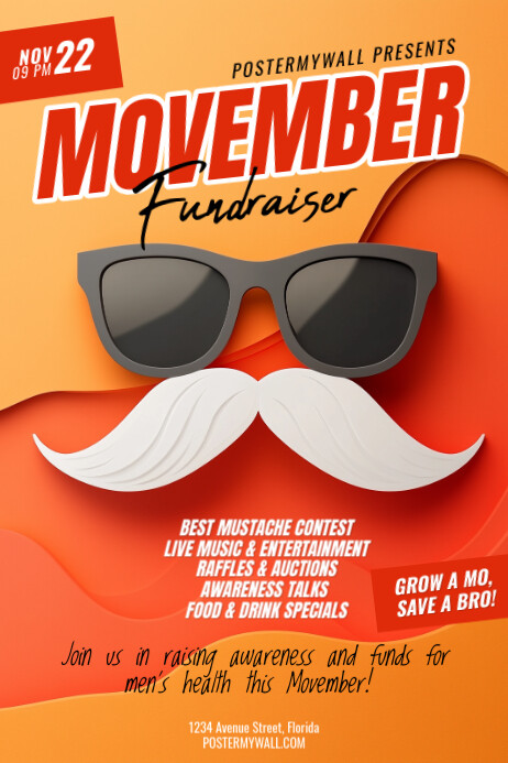 Red Joyful 3d Movember Poster template