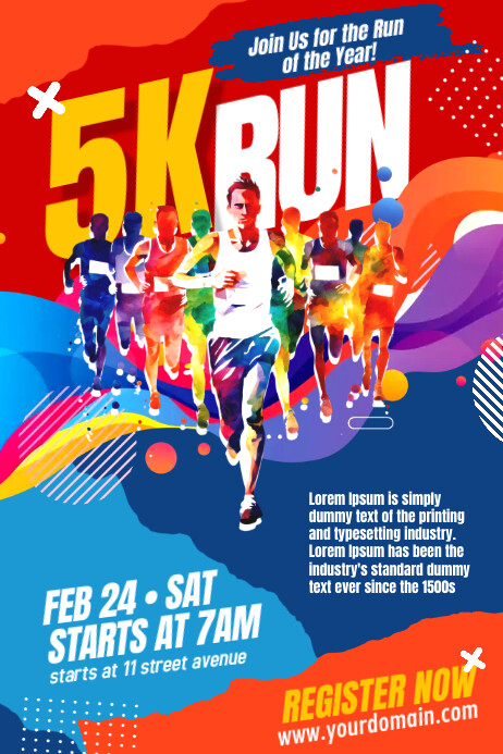 Red Joyful 5k Run Poster Flyer Template Poste | PosterMyWall