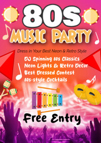 Red Joyful 80s Music Party A1 template