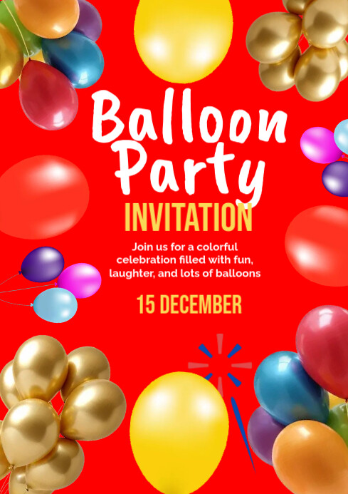 Red Joyful Balloon Party Invitation A1 template