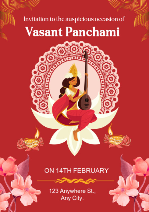 Red Joyful Basant Panchami A4 Template | PosterMyWall