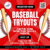 Red Joyful Baseball Tryouts Instagram Post Video template