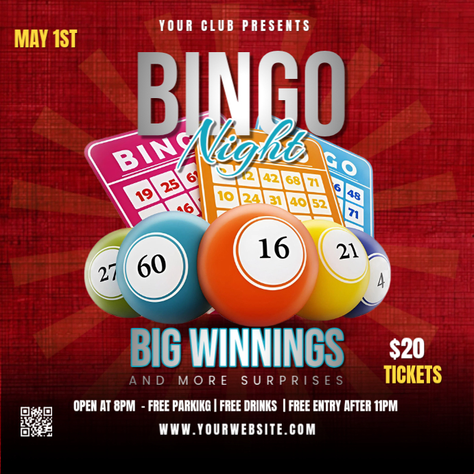 Red Joyful Bingo Night Event Instagram Post Template | PosterMyWall