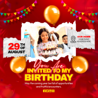 Red Joyful Birthday Invitation Instagram Post template