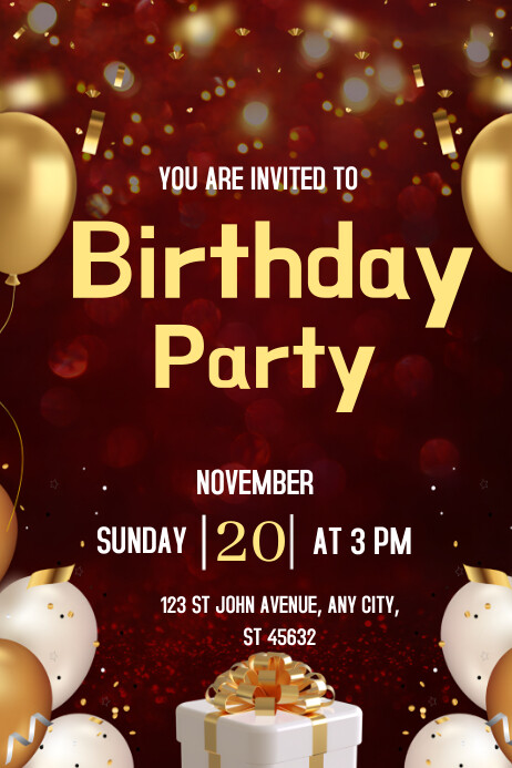 Copy of Red Joyful Birthday Party Invitation Poster | PosterMyWall