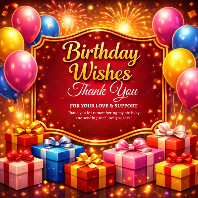Red Joyful Birthday Thank You Instagram Post Template | PosterMyWall