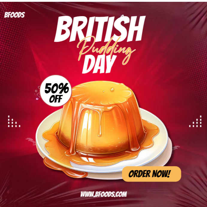 Red Joyful British Pudding Day Flyer Instagram Post Template | PosterMyWall