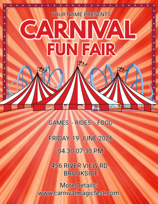 Red Fun Fair Red Carnival Fun Fair Flyers Template | PosterMyWall