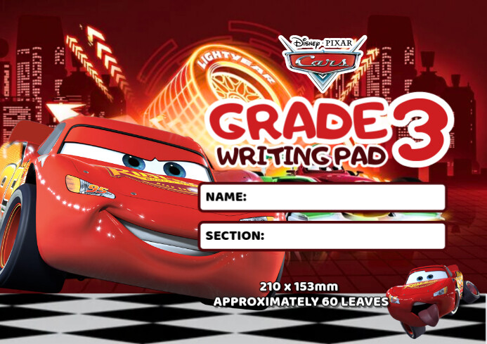 Red Joyful Cars Theme Writing Pad A4 Template | PosterMyWall