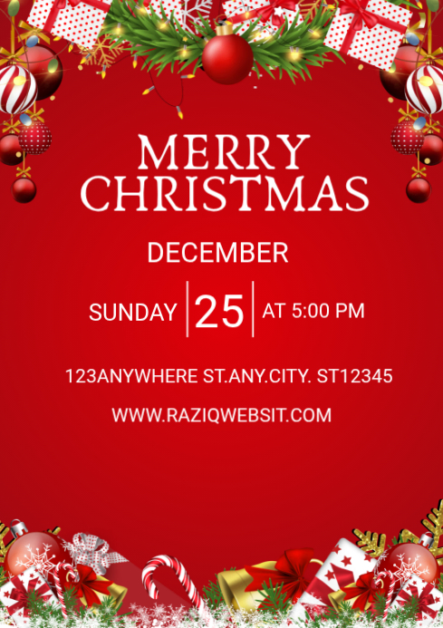 Red Joyful Cheristmas Party A4 Template | PosterMyWall
