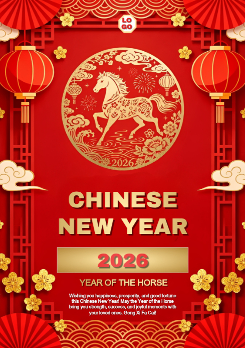 Plantilla de Red Joyful Chinese New Year 2026 Poster A4 | PosterMyWall