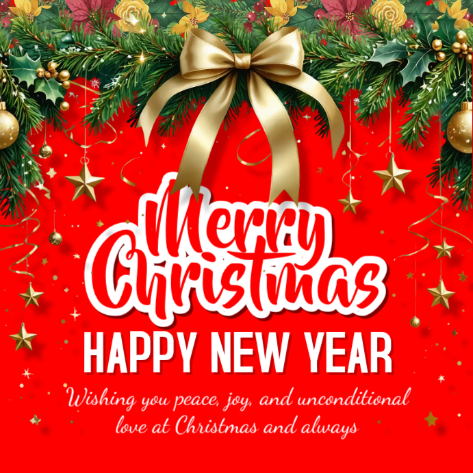 Red Joyful Christmas And New Year Wishes Instagram Post Template ...