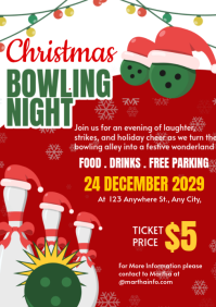 Red Joyful Christmas Bowling Night A4 template