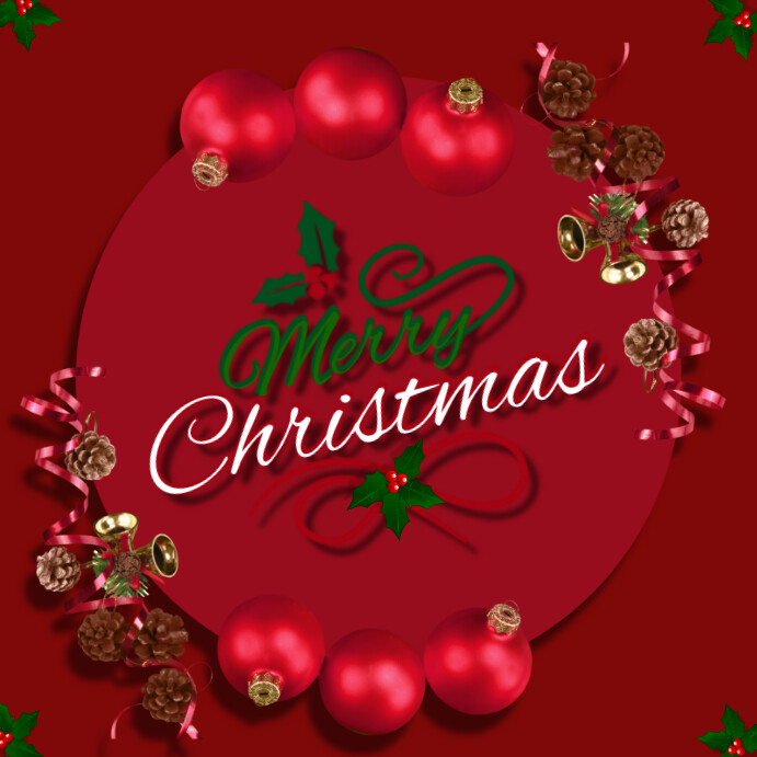 Red Joyful Christmas Greeting Card Instagram Post Template | PosterMyWall