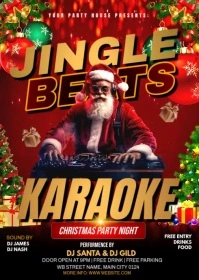 Red Joyful Christmas Karaoke Night Party Video Flyer A6 template