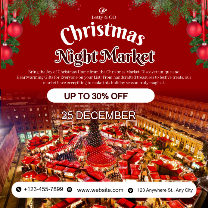 Copy of Red Joyful Christmas Night Market Instagram Post | PosterMyWall