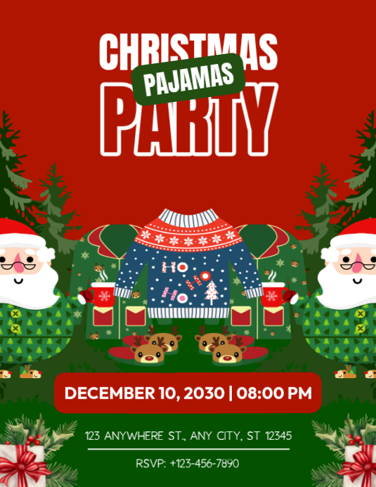 Red Joyful Christmas Pajamas Party Flyer (us Letter) Template ...