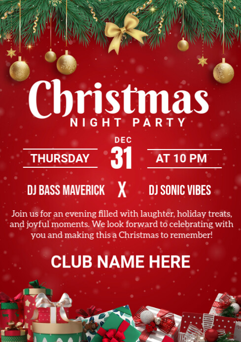 Modèle Red Joyful Christmas Party A4 | PosterMyWall