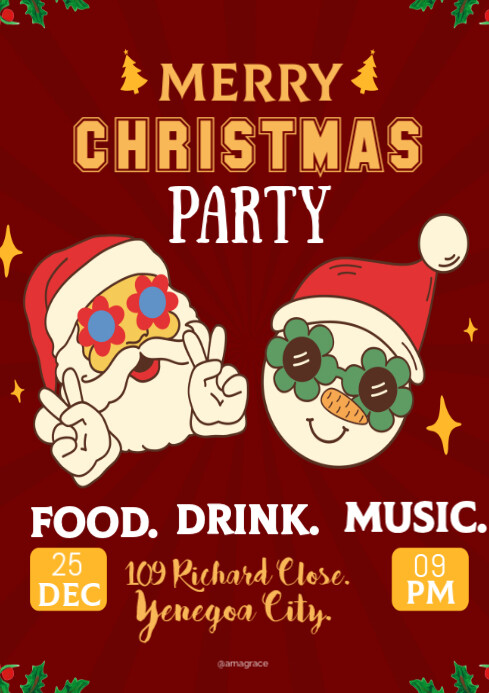 Red Joyful Christmas Party A4 Template | PosterMyWall