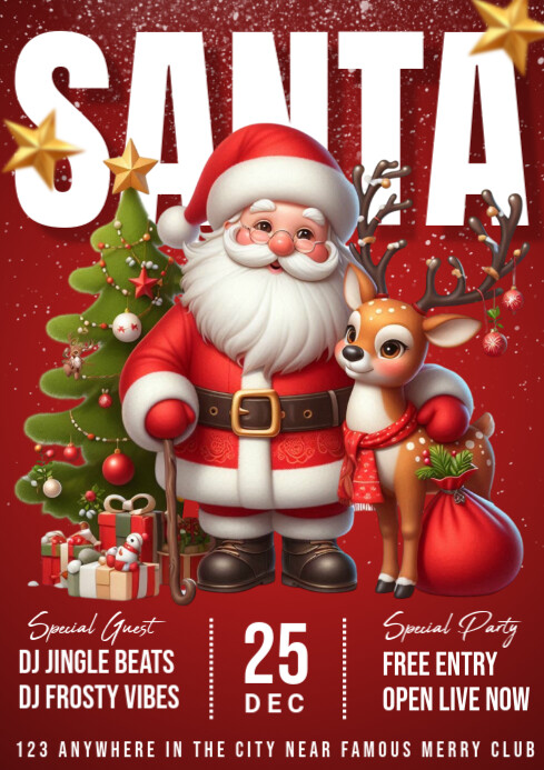 Red Joyful Christmas Party A4 Template | PosterMyWall