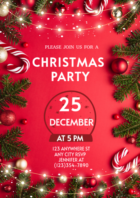 Red Joyful Christmas Party A4 Template | PosterMyWall