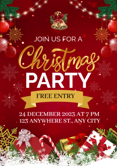 Plantilla de Red Joyful Christmas Party A4 | PosterMyWall